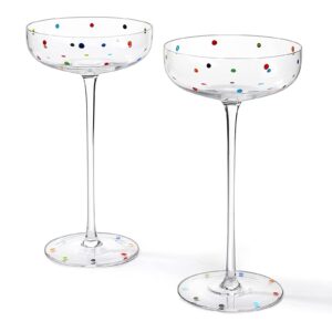 the wine savant polka dot set of 2 stemless bubble wine glasses 18 oz polka dot rainbow glasses, colored wine glasses, bubble glasses, unique tumblers gift idea for everyday, weddings, parties