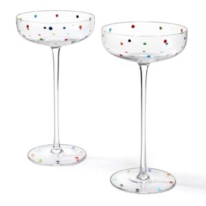 The Wine Savant Polka Dot Set of 2 Stemless Bubble Wine Glasses 18 oz Polka Dot Rainbow Glasses, Colored Wine Glasses, Bubble Glasses, Unique Tumblers Gift Idea For Everyday, Weddings, Parties