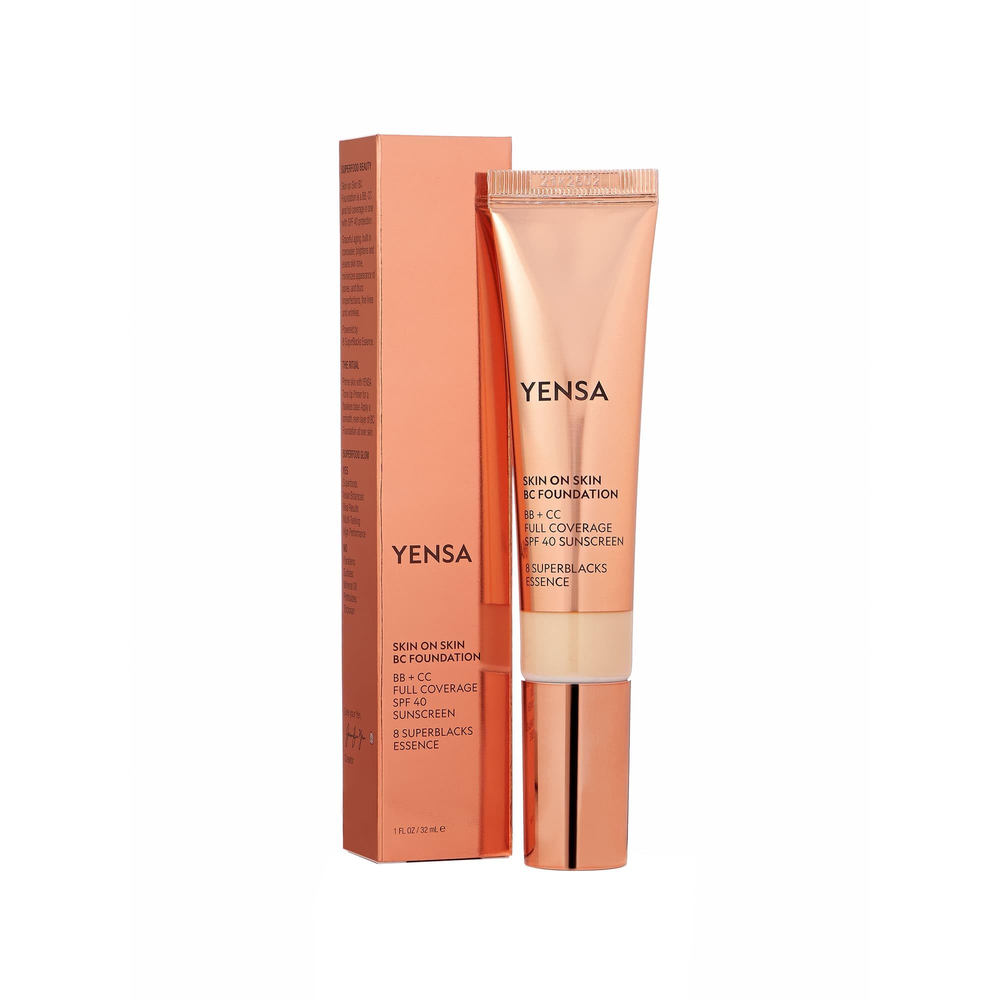 YENSA BC Foundation - Full Coverage, Skin Superfood, Hydrating Serum & SPF 40 Sunscreen (Light Medium) 1 fl oz