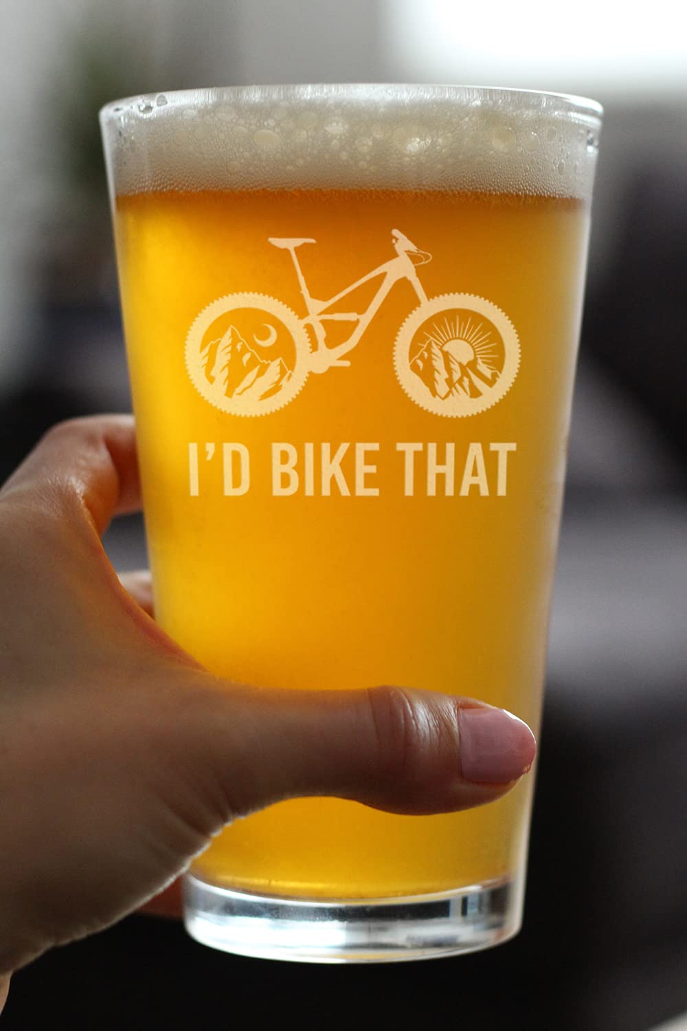 I'd Bike That - Pint Glass for Beer - Cool Bicycle Themed Decor and Gifts for Mountain Bikers - 16 oz Glasses