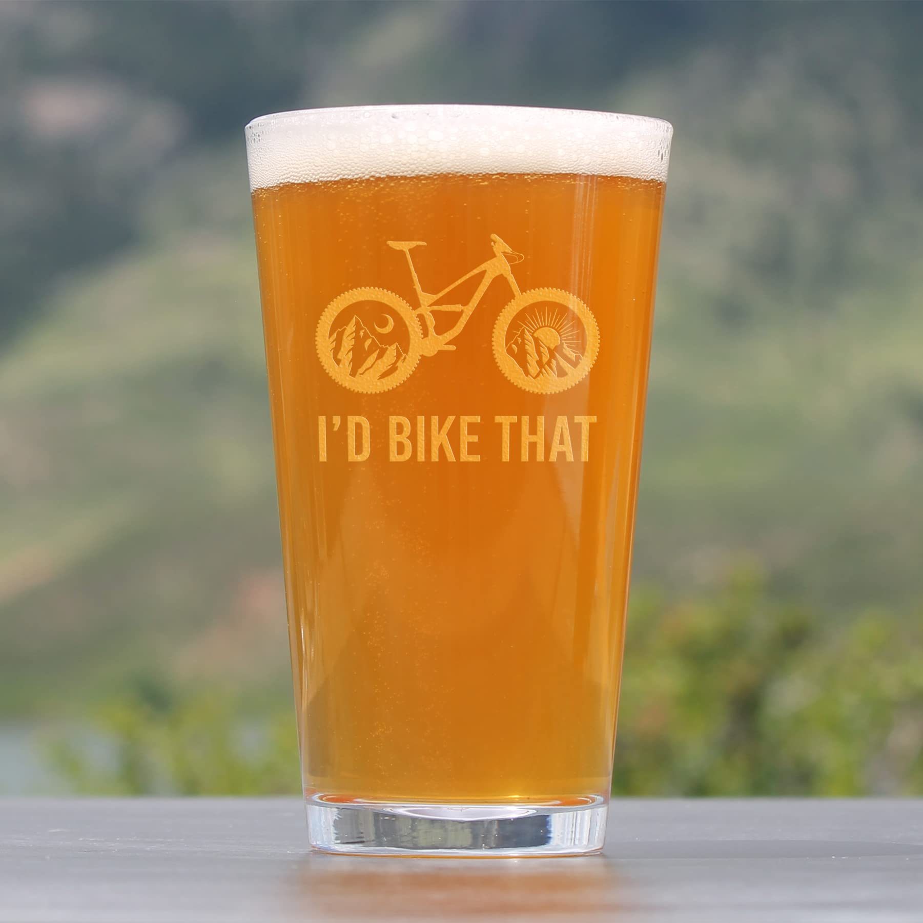 I'd Bike That - Pint Glass for Beer - Cool Bicycle Themed Decor and Gifts for Mountain Bikers - 16 oz Glasses