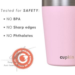 CUPKIN Stackable Stainless Steel Kids Cup Smoothie Tumbler - Powder Coated Insulated Tumblers, BPA Free Lid and Silicone Straw (8 Fl Oz (Pack of 1), Pink)