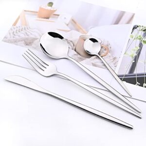 24-Piece Mirror Silver Cutlery Set, Snplowum Stainless Steel Flatware Hanging Tableware Silverware Set Include Knife/Fork/Spoon/Teaspoon and Storage Rack For Daily Use, Service For 6