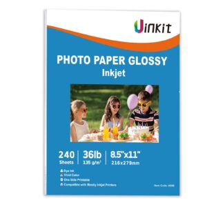 uinkit bulk 240 sheets inkjet thin glossy photo paper for chip bags 8.5x11 inches 36lb brochure flyer paper 135gsm