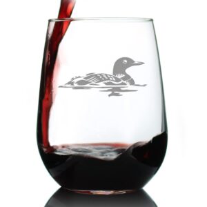 Loon - Stemless Wine Glass - Fun Bird Themed Gifts and Decor for Outdoor Lovers - Large 17 Ounce