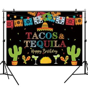 Rsuuinu Mexican Fiesta Backdrop Happy Birthday Tacos and Tequila Colorful Lights Background Drop Cinco De Mayo Backdrop for Pictures Birthday Party Mexican Decorations Banner Photo Booth Props 7x5ft