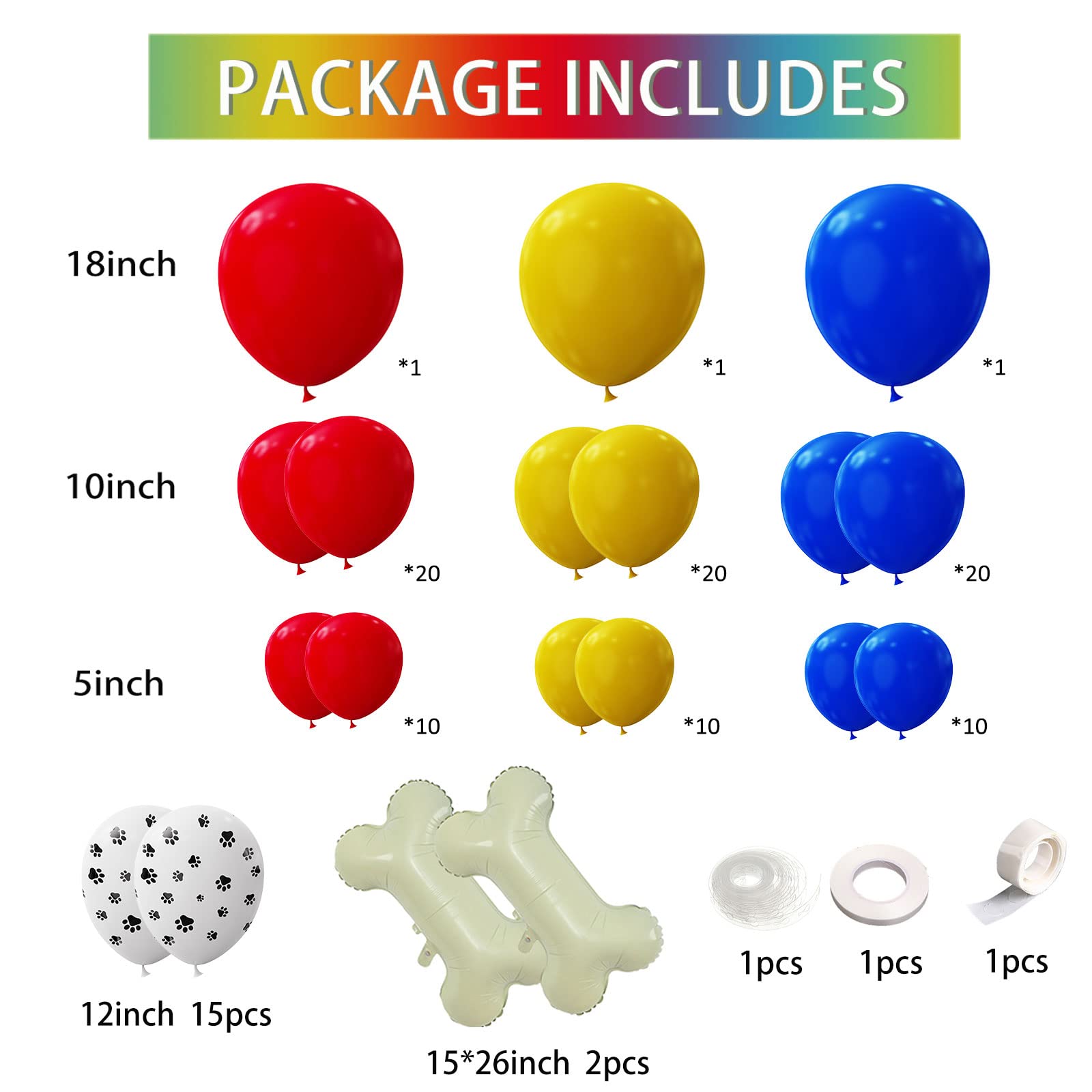 Paw Balloons Garland Kit with Balloon and Red Yellow Blue Dog Paw Latex Balloon Birthday Decorations,Baby Shower Decorations