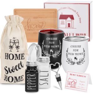hnshag house warming gifts for new home - housewarming gift ideas for women couples - funny essentials cutting board wine glasses gifts box for new house