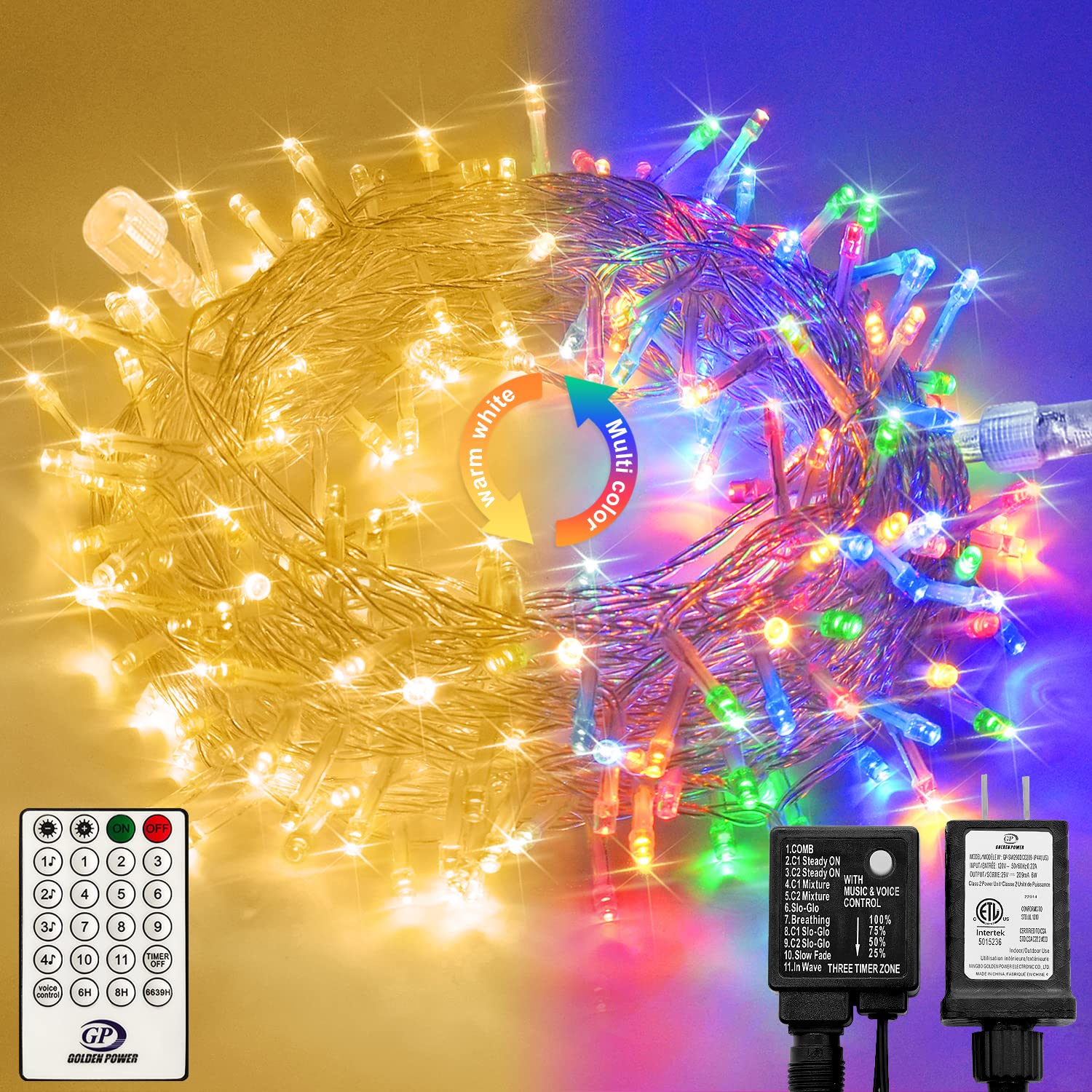 JMEXSUSS 33ft 100 LED Color Changing String Lights Plug in, 11 Modes Warm White & Multicolor Christmas Tree Lights Indoor with Remote, Christmas String Lights Outdoor Waterproof for Xmas Indoor Decor