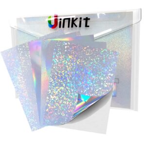 uinkit 60 pack printable holographic sticker paper for inkjet and laser printer 8.5x11 inches printable waterproof vinyl sticker,dries quickly (60pack, variety pack-5 color)