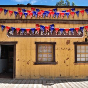 6 Pack Western Cowboy Party Decorations Bandana Pennant Banner Christmas Wild West Party Decorations Rodeo Decorations Red and Blue Country Decorations for Cowboy Themed Party Decoration, 9.8 Feet