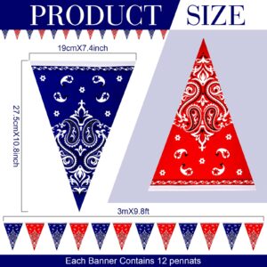 6 Pack Western Cowboy Party Decorations Bandana Pennant Banner Christmas Wild West Party Decorations Rodeo Decorations Red and Blue Country Decorations for Cowboy Themed Party Decoration, 9.8 Feet