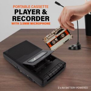 Coby Portable Cassette Player & Tape Cassette Recorder with Built-in Microphone & One-Touch Recording with Automatic Stop, External Boom Mic (CVR42BK)