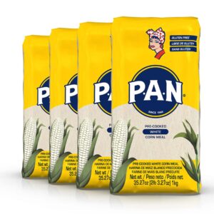 p.a.n. white corn meal – pre-cooked gluten free and kosher flour for arepas (2.2 lb/pack of 4)