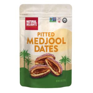 natural delights medjool dates – large & plump pitted dates medjool, non-gmo verified, pesticide free, naturally sweet fruit snack, perfect for on-the-go - medjool dates pitted, 8 oz bag