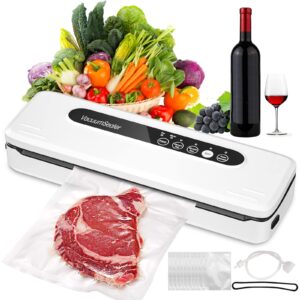 vacuum sealer machine, dry/moist food sealer machine, 5-in-1 vacuum sealing system, air sealer machine with 5 vacuum seal bags & 1 air suction hose for dry moist food preservation and sous vide(white)