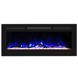 cheerway 42 inch electric fireplace, recessed fireplace insert and wall mount fireplace heater with remote & touch control, adjustable flame color & brightness, log set & crystals, child lock & timer