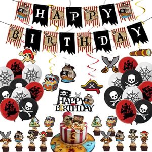 birthday decorations - pirate party decorations gogoparty pirate birthday decorations for men, boys, kids, him, happy birthday banner balloons cake toppers hanging swirls pirate themed party supplies