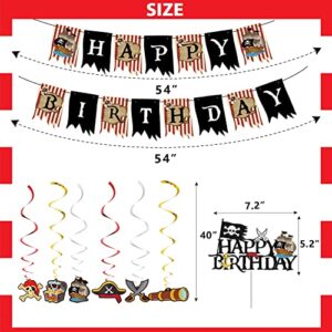 Birthday Decorations - Pirate Party Decorations GOGOPARTY Pirate Birthday Decorations for Men, Boys, Kids, Him, Happy Birthday Banner Balloons Cake Toppers Hanging Swirls Pirate Themed Party Supplies