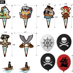 Birthday Decorations - Pirate Party Decorations GOGOPARTY Pirate Birthday Decorations for Men, Boys, Kids, Him, Happy Birthday Banner Balloons Cake Toppers Hanging Swirls Pirate Themed Party Supplies