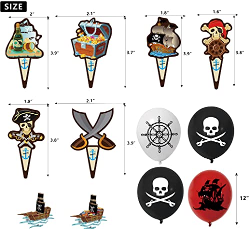 Birthday Decorations - Pirate Party Decorations GOGOPARTY Pirate Birthday Decorations for Men, Boys, Kids, Him, Happy Birthday Banner Balloons Cake Toppers Hanging Swirls Pirate Themed Party Supplies