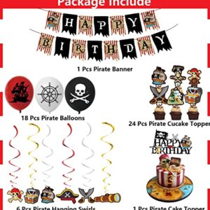 Birthday Decorations - Pirate Party Decorations GOGOPARTY Pirate Birthday Decorations for Men, Boys, Kids, Him, Happy Birthday Banner Balloons Cake Toppers Hanging Swirls Pirate Themed Party Supplies