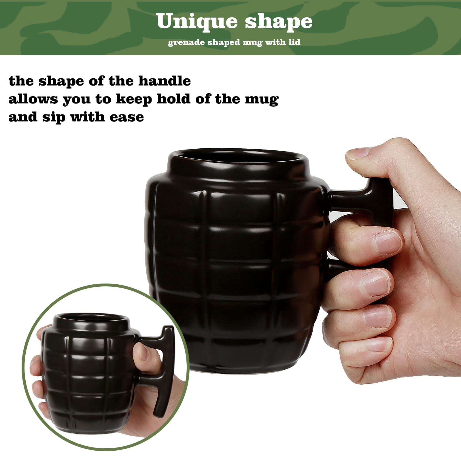loobuu Fashion Ceramic Coffee Tea Cup, Special Cool Coffee Mug 3D Cool Grenade Design Durable Coffee Tea Cup Attractive Mugs Personalized Porcelain Gifts for Men Women- 9.4OZ (Grenade)