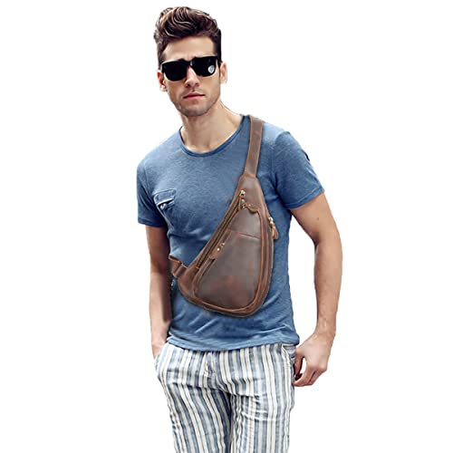 Leathario Leather Sling Bag for Men Chest Crossbody Shoulder Small Daypack Multipurpose Casual Travel