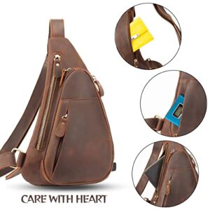 Leathario Leather Sling Bag for Men Chest Crossbody Shoulder Small Daypack Multipurpose Casual Travel