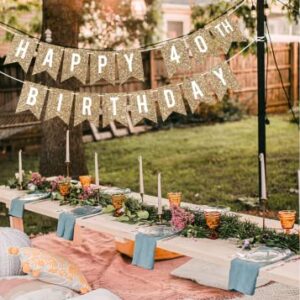 Pre-Strung Happy 40th Birthday Banner - NO DIY - Gold Glitter 40th Birthday Party Banner - Pre-Strung Garland on 6 ft Strands - Gold Birthday Party Decorations & Decor. Did we mention no DIY?