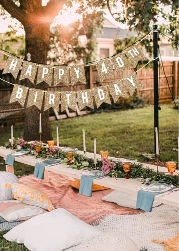 Pre-Strung Happy 40th Birthday Banner - NO DIY - Gold Glitter 40th Birthday Party Banner - Pre-Strung Garland on 6 ft Strands - Gold Birthday Party Decorations & Decor. Did we mention no DIY?