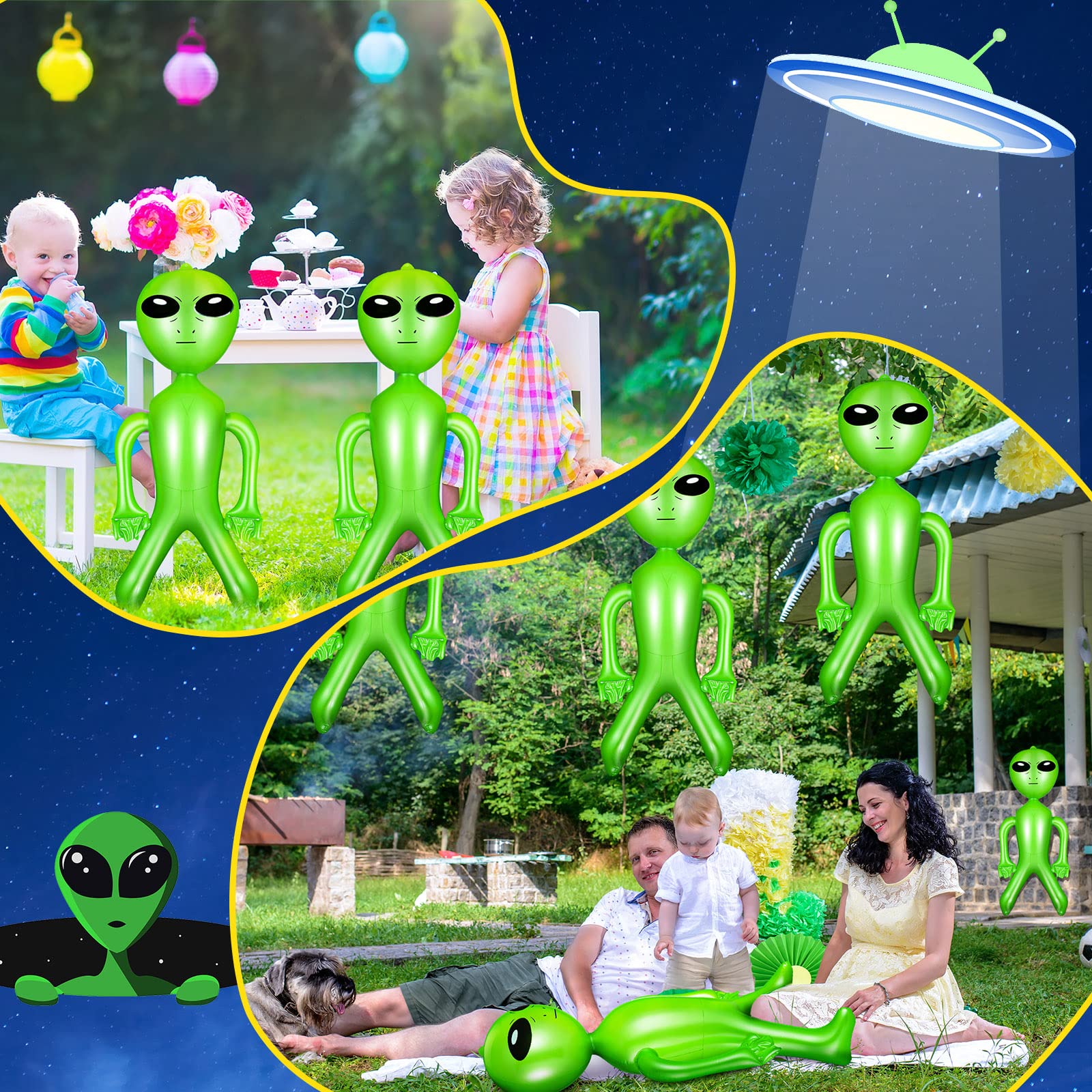 35 Inch Halloween Inflatable Alien Green Alien Giant Inflatable Alien Inflate Toy for Birthday Alien Theme Party Decorations(6 Pieces)