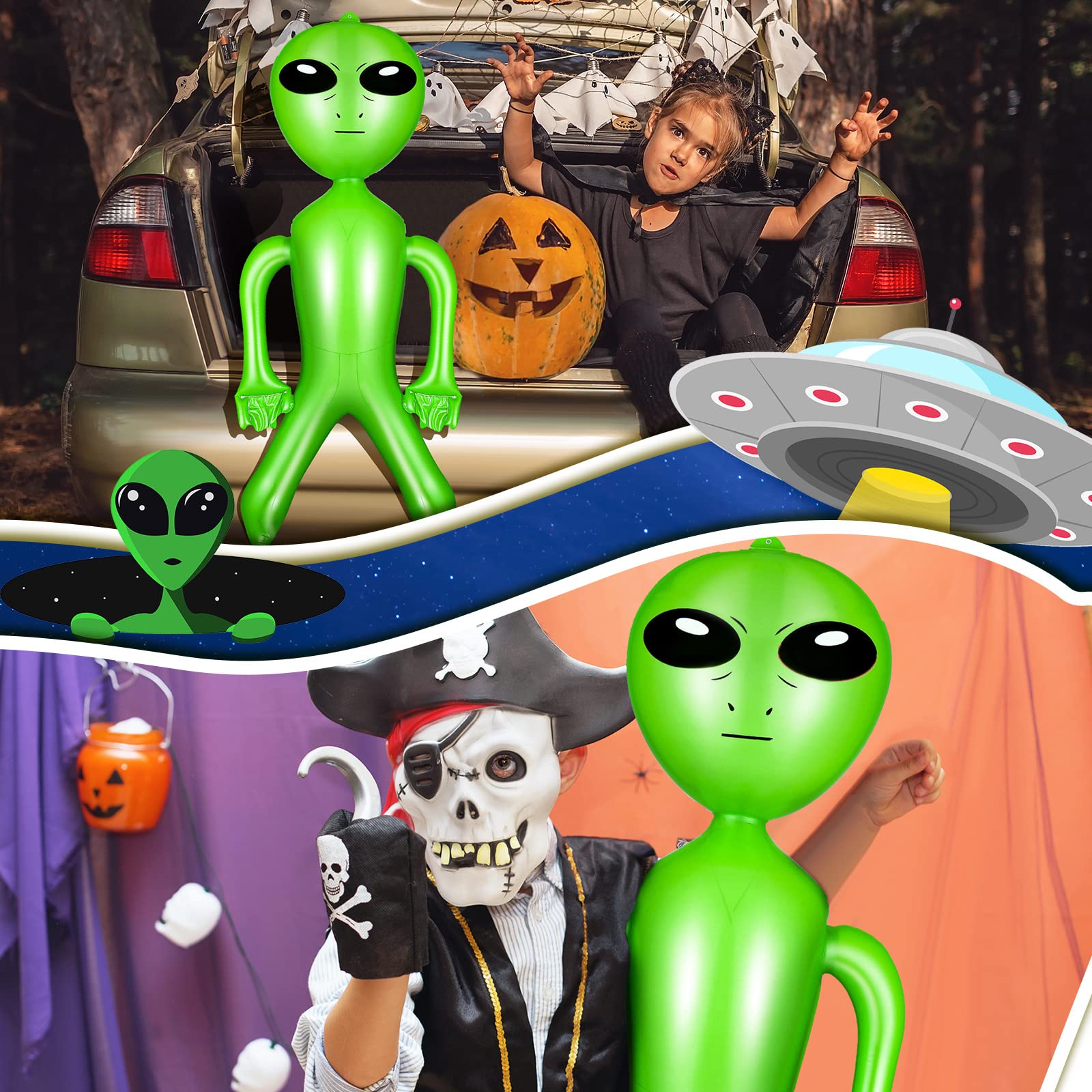 35 Inch Halloween Inflatable Alien Green Alien Giant Inflatable Alien Inflate Toy for Birthday Alien Theme Party Decorations(6 Pieces)