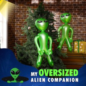 35 Inch Halloween Inflatable Alien Green Alien Giant Inflatable Alien Inflate Toy for Birthday Alien Theme Party Decorations(6 Pieces)