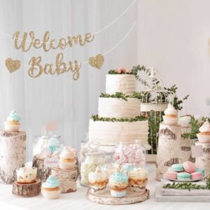 Pre-Strung Welcome Baby Banner - NO DIY - Gold Glitter Baby Shower Gender Reveal Party Banner in Script - Pre-Strung Garland on 6 ft Strand - Neutral Party Decorations & Decor. Did we mention no DIY?