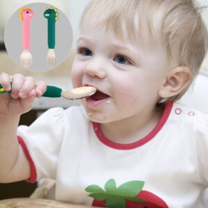 NICINGU Baby Dinosaur Spoons Fork Sets,Kids Silverware with Silicone Handle,Toddler Utensils