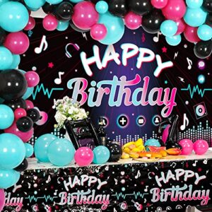 OurWarm 130 Pcs Tik Tok Birthday Party Decorations, Music Happy Birthday Decorations, Tiktok Party Theme Party Supplies Includes Happy Birthday Banner, Balloons Arch, Tablecloth for Birthday Decor