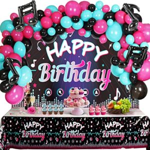 ourwarm 130 pcs tik tok birthday party decorations, music happy birthday decorations, tiktok party theme party supplies includes happy birthday banner, balloons arch, tablecloth for birthday decor