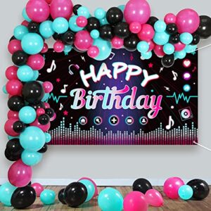 OurWarm 130 Pcs Tik Tok Birthday Party Decorations, Music Happy Birthday Decorations, Tiktok Party Theme Party Supplies Includes Happy Birthday Banner, Balloons Arch, Tablecloth for Birthday Decor