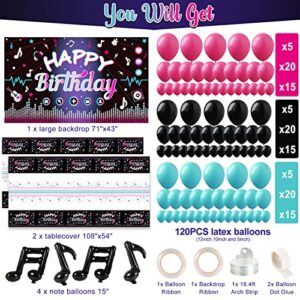 OurWarm 130 Pcs Tik Tok Birthday Party Decorations, Music Happy Birthday Decorations, Tiktok Party Theme Party Supplies Includes Happy Birthday Banner, Balloons Arch, Tablecloth for Birthday Decor
