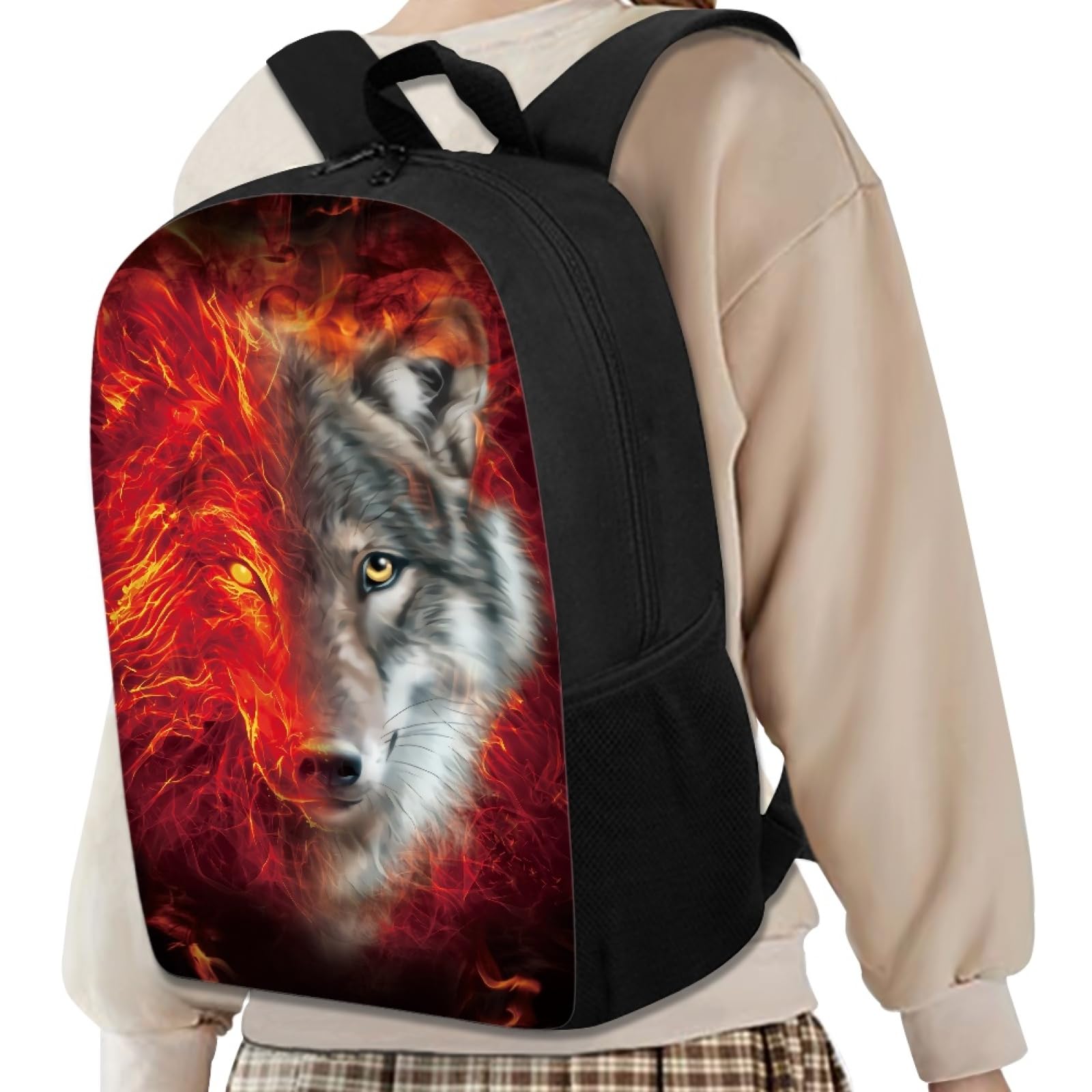 AFPANQZ Teenagers Backpack Set Wolf School Bags Rucksack Insulated Thermal Lunch Boxes Tote Bag with Side Bottle Pocket Small Pencil Case for Teen Boys 3 Pack