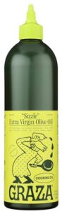 graza "sizzle" extra virgin olive oil. peak harvest cooking oil. single farm spanish evoo. 25.3 fz (750 ml) squeeze bottle