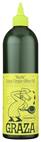 Graza "Sizzle" Extra Virgin Olive Oil. Peak Harvest Cooking Oil. Single Farm Spanish EVOO. 25.3 FZ (750 ML) Squeeze Bottle