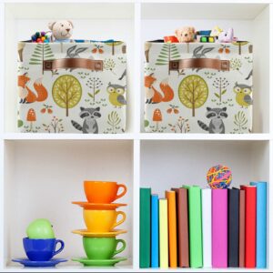 Foldable Storage Basket, Cube Organizer Bins Cute Woodland Animals Trees Mushrooms and Berries Cube Bag Dual Handles for Closet Shelf