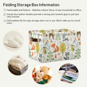 Foldable Storage Basket, Cube Organizer Bins Cute Woodland Animals Trees Mushrooms and Berries Cube Bag Dual Handles for Closet Shelf