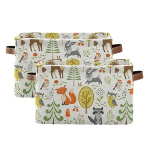 Foldable Storage Basket, Cube Organizer Bins Cute Woodland Animals Trees Mushrooms and Berries Cube Bag Dual Handles for Closet Shelf