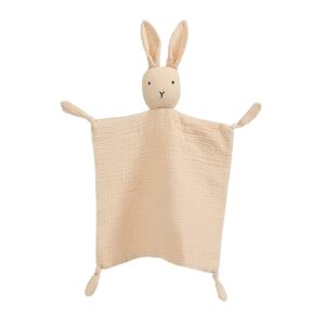 zigjoy bunny lovey muslin cotton baby security blanket soft breathable lovies for babies gifts for newborn infant toddler boys and girls, khaki