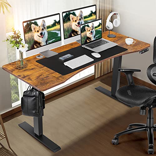 farexon Electric Height Adjustable 59 x 24 inch Standing Desk, Sit Stand Desk with Ergonomic Curved Workstation, Four Preset Heights, 27''-45'' Lifting Range Stand up Desk(Brown)