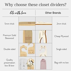 Baby Closet Dividers (Classic) by Eli with Love - 8 Premium Wood Double Sided Baby Closet Size Dividers - Ideal Baby Clothes Dividers for Closet – Organize Nursery Closet Hangers by Size/Age