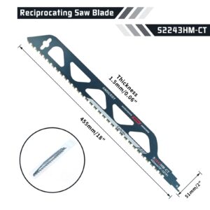 18-Inch Reciprocating Saw Blade-Demolition Masonry Wood Cutting Sawzall Pruning Blades Hard Alloy Saw Blades for Cutting Brick, Porous Concrete (455mm/18")